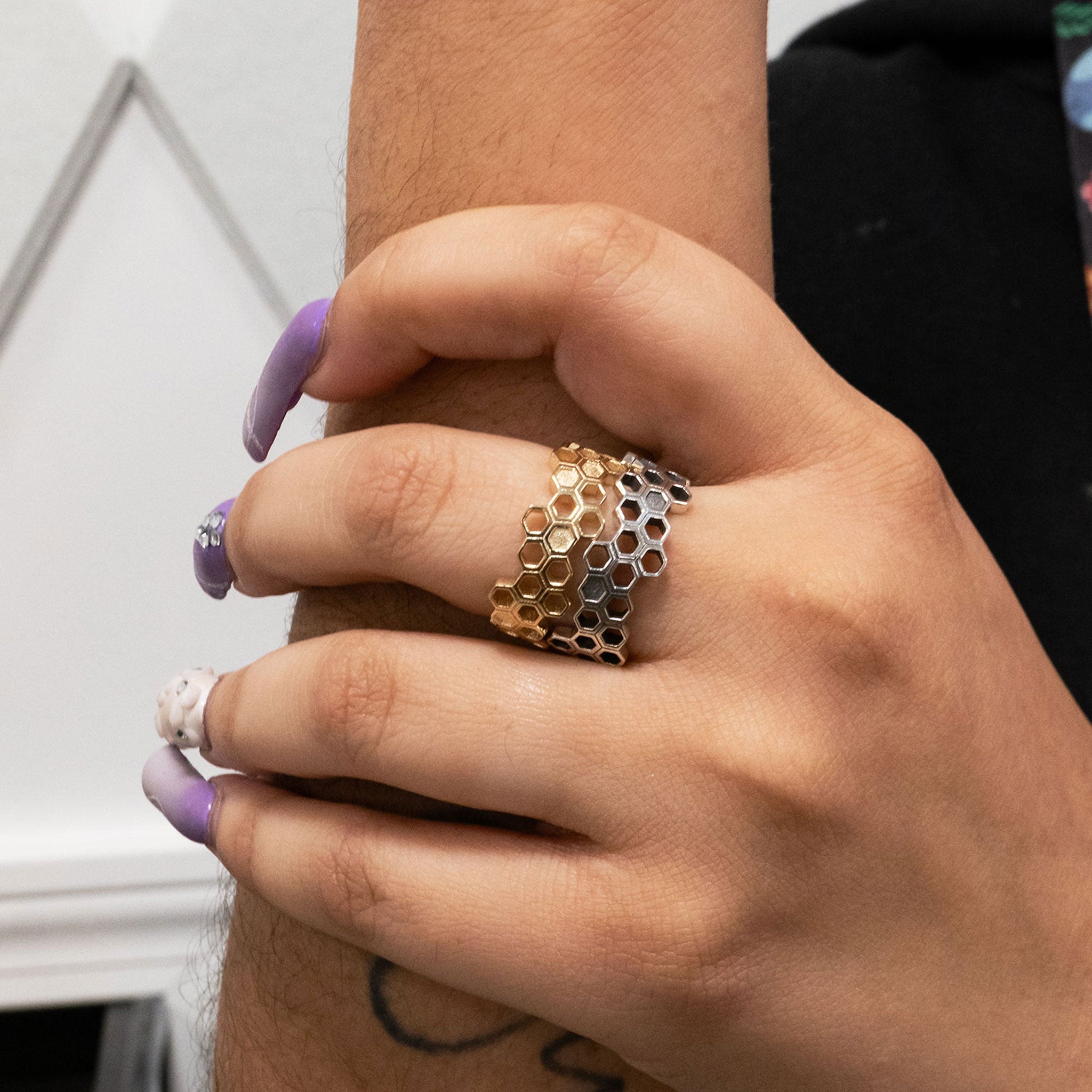 gold and silver honeycomb bands