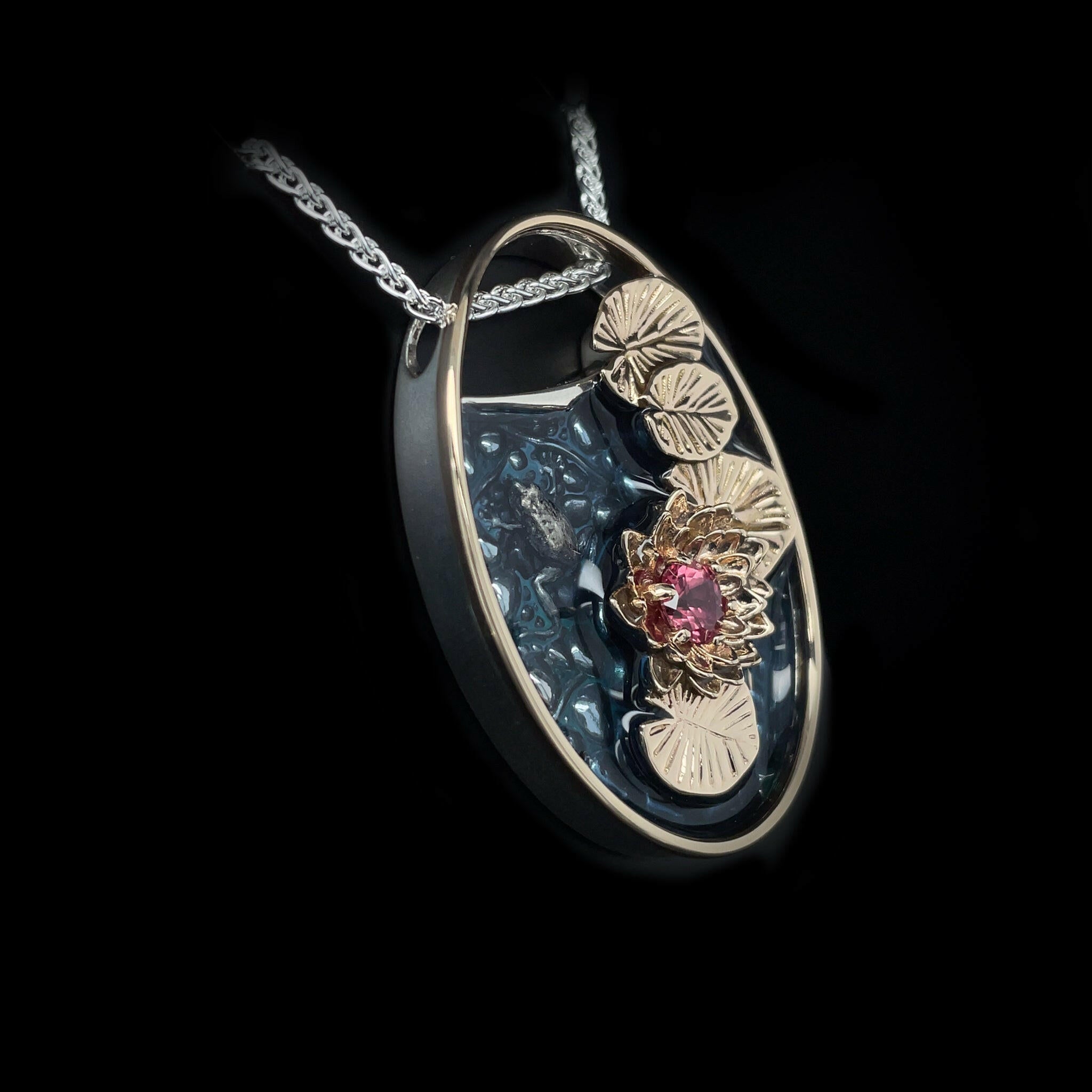 unique lily pads and frog necklace