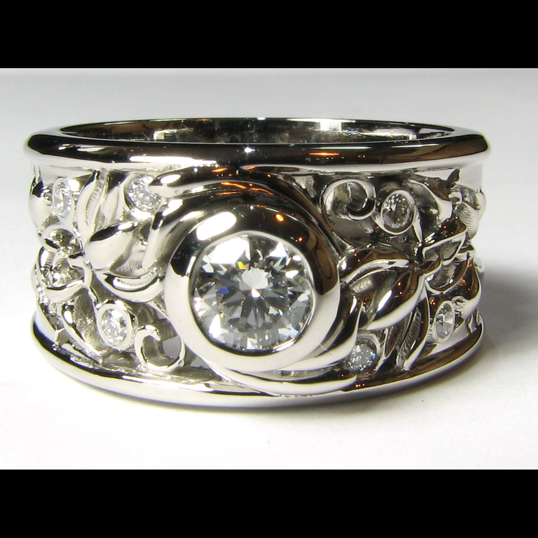 Custom wide floral engagement ring