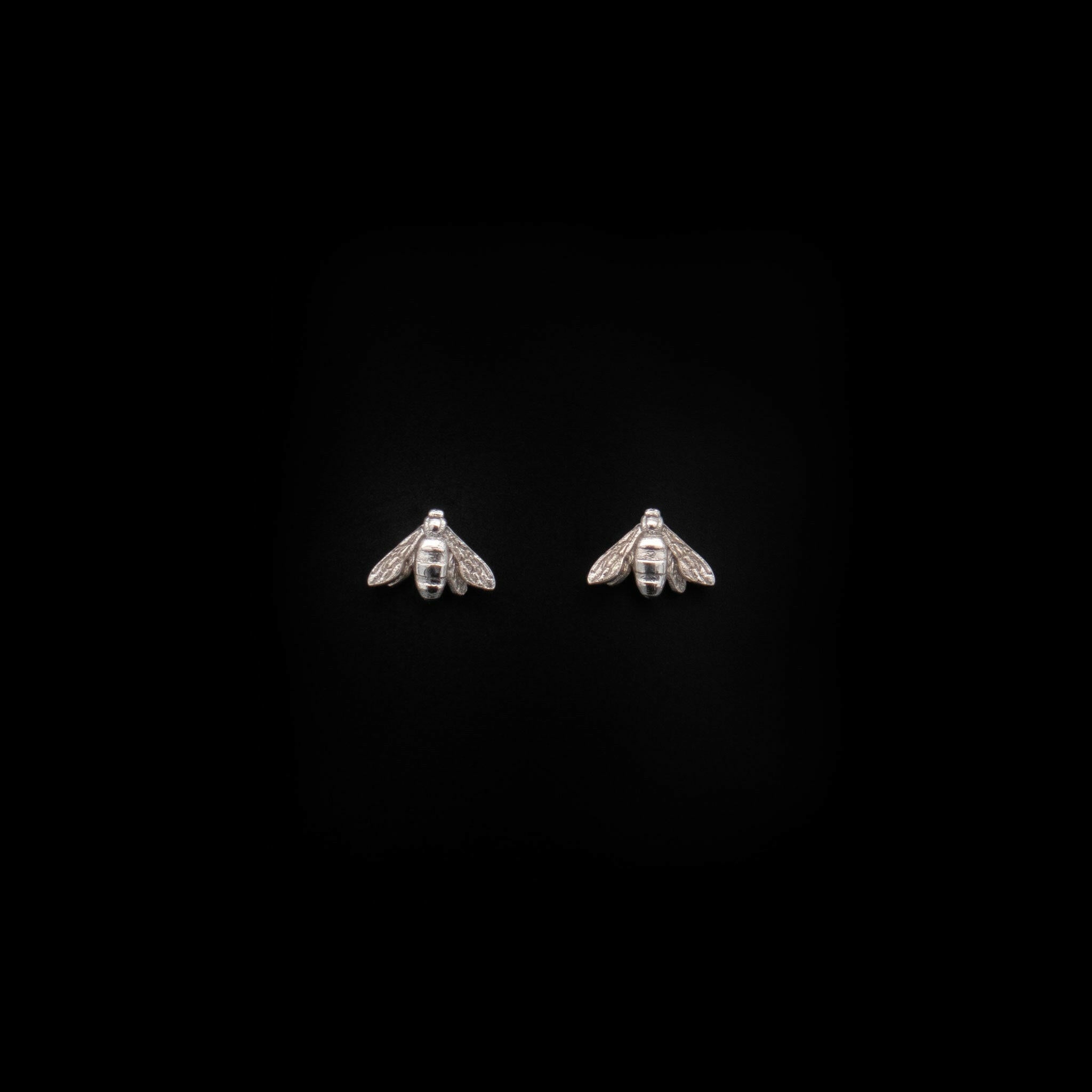 front view of 14K White Gold baby bee studs