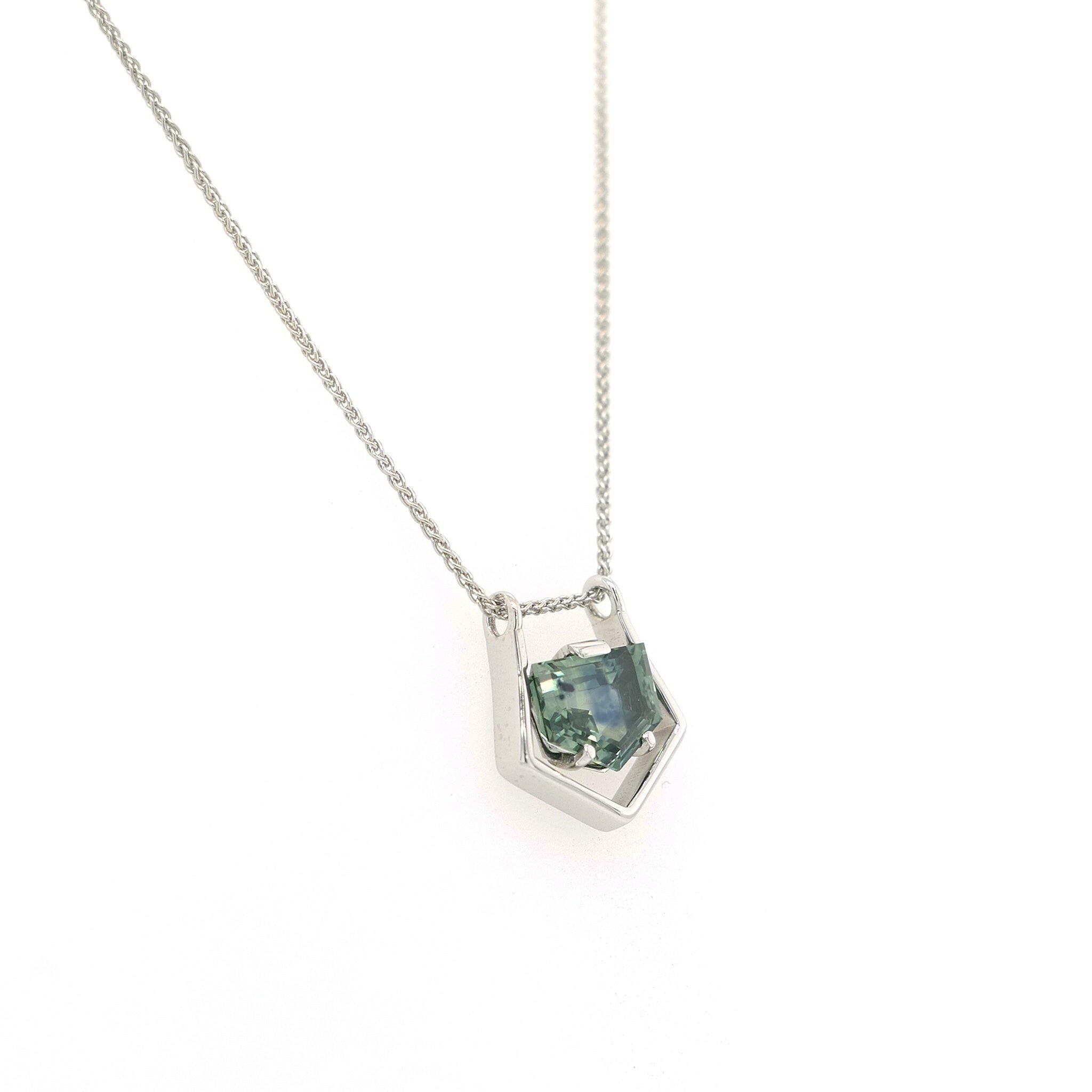 unique Montana sapphire pendant on white gold chain