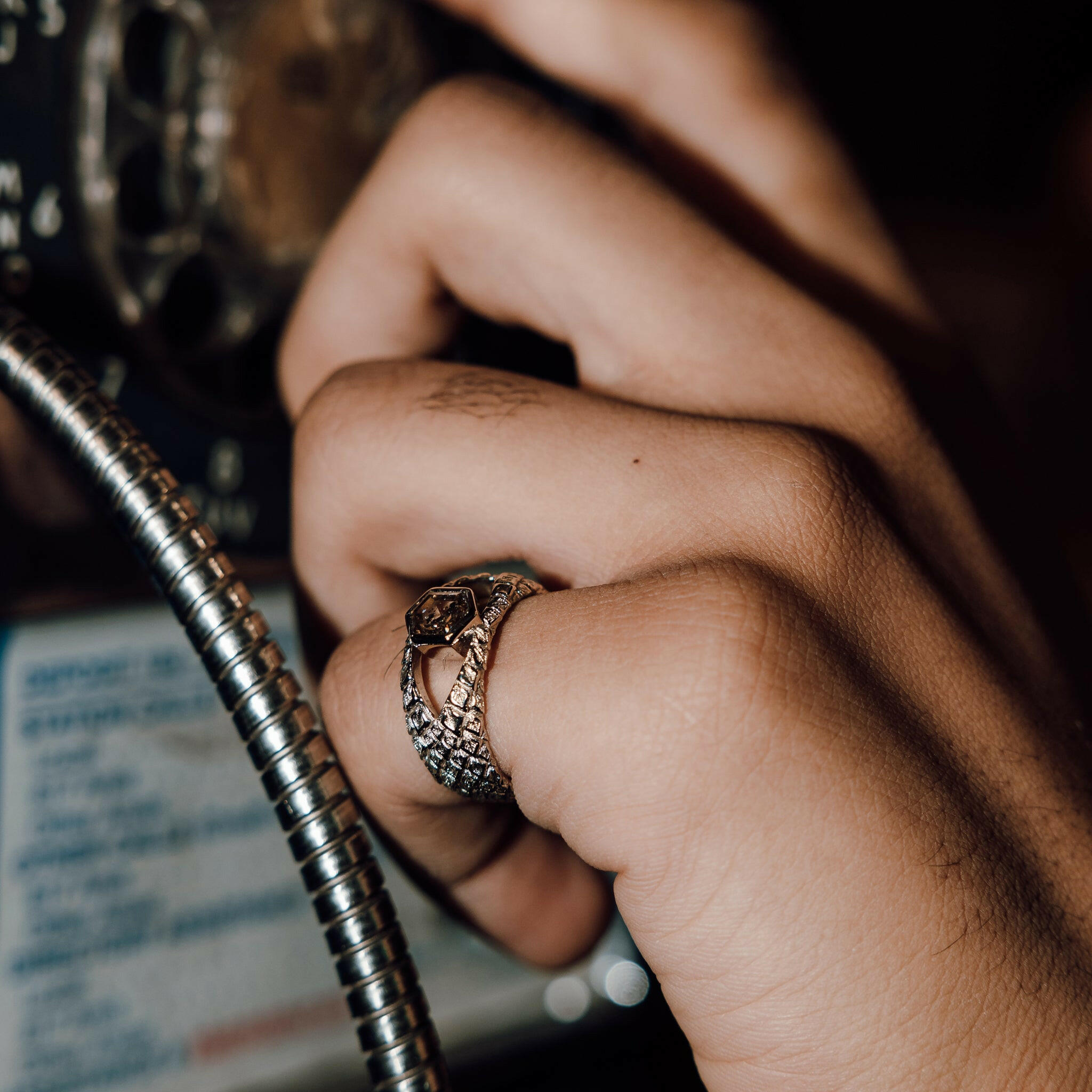 white gold textured ring