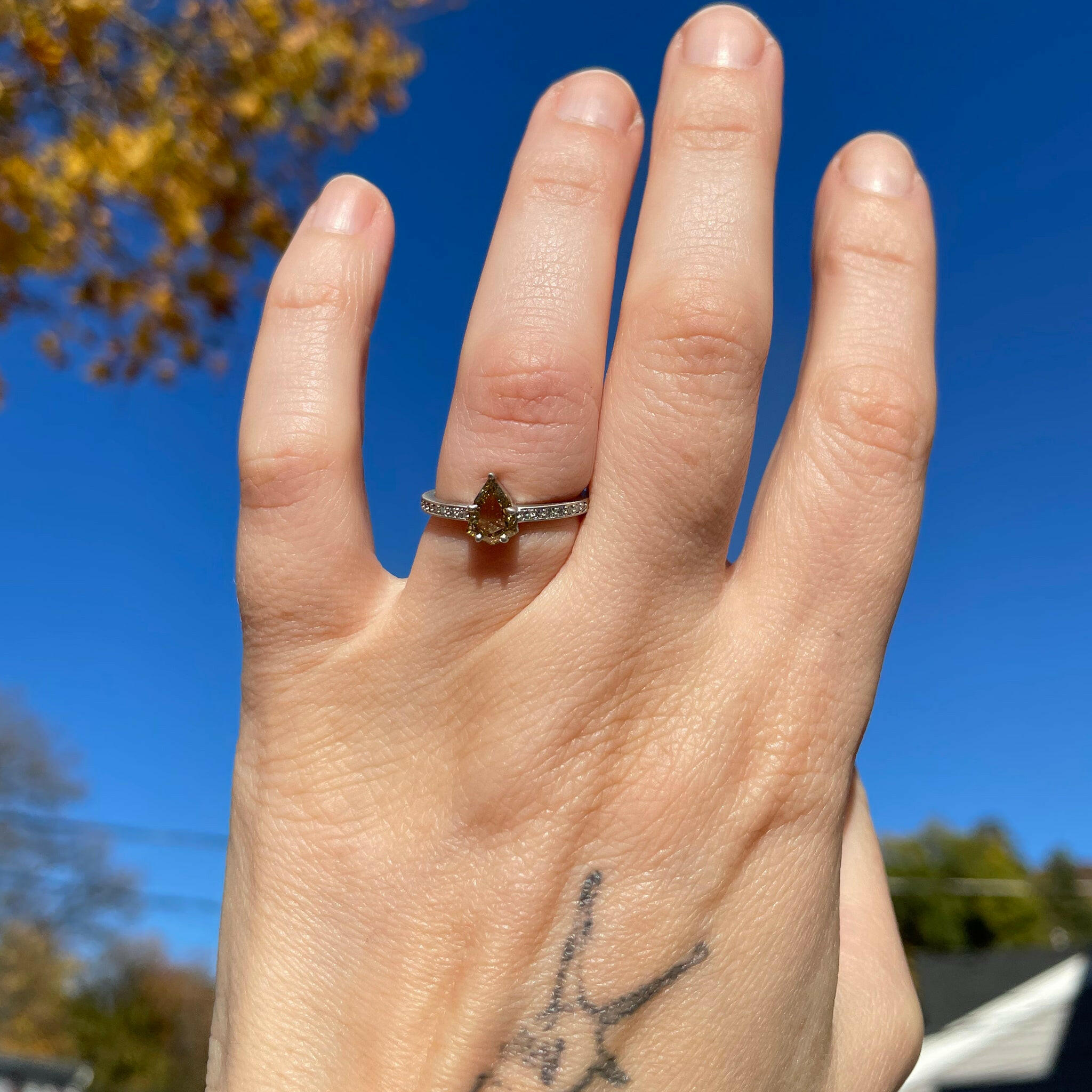 salt and pepper engagement ring with matching band