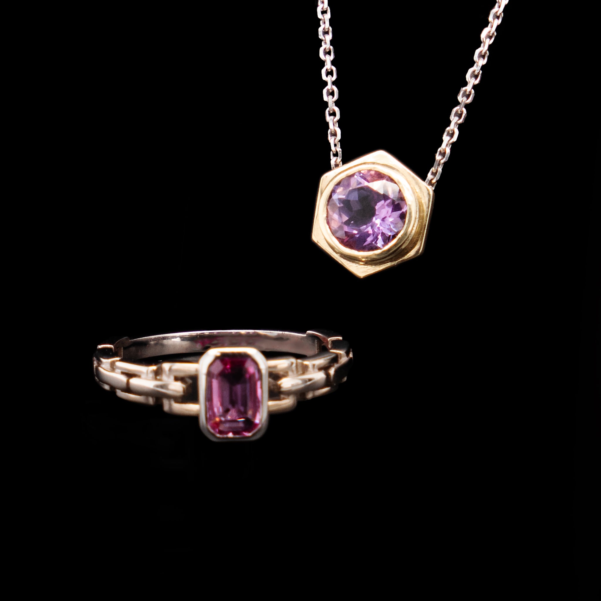 unique pink diamonds on hardware inspired jewelry