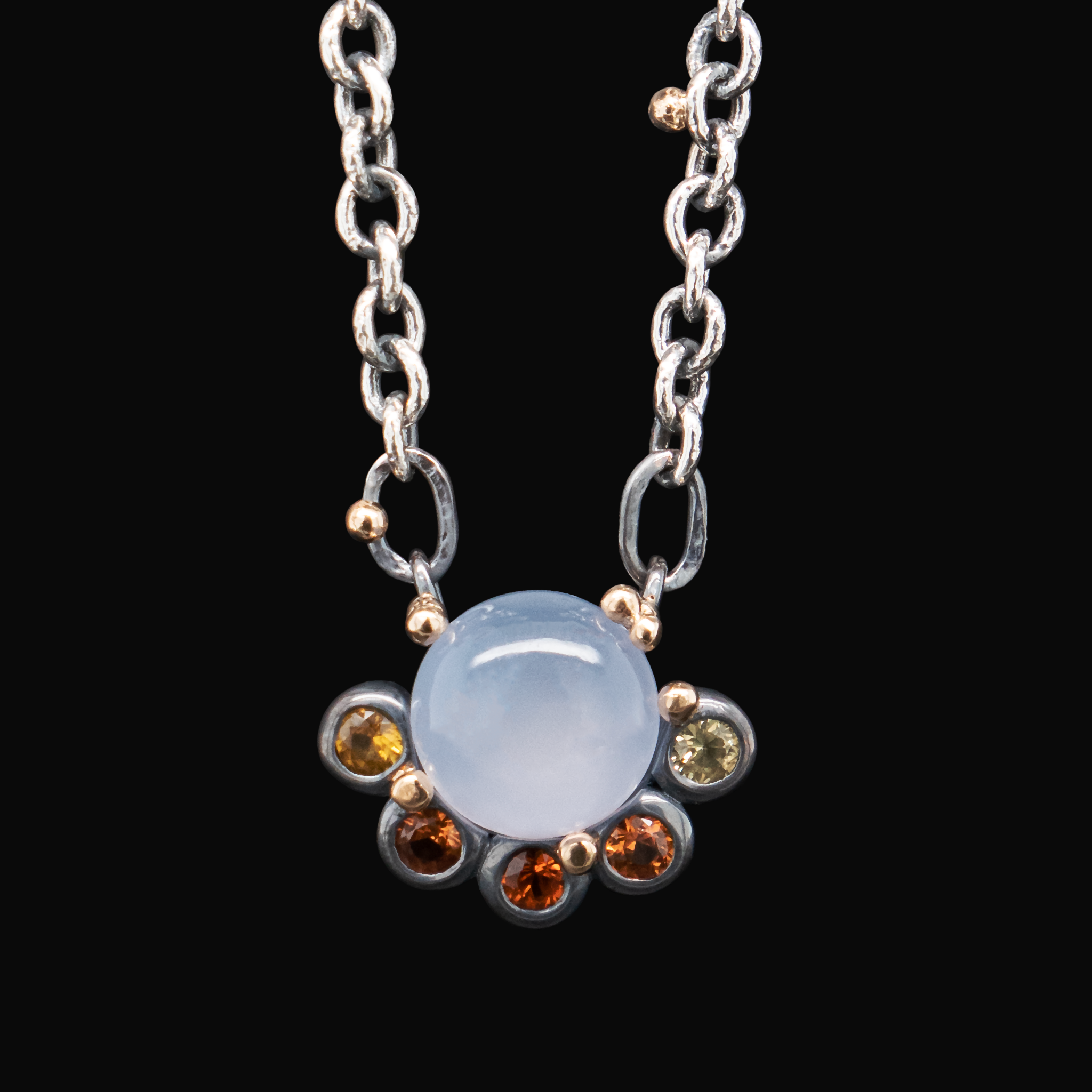 Blue Chalcedony and Sapphire Silver and Gold Necklace