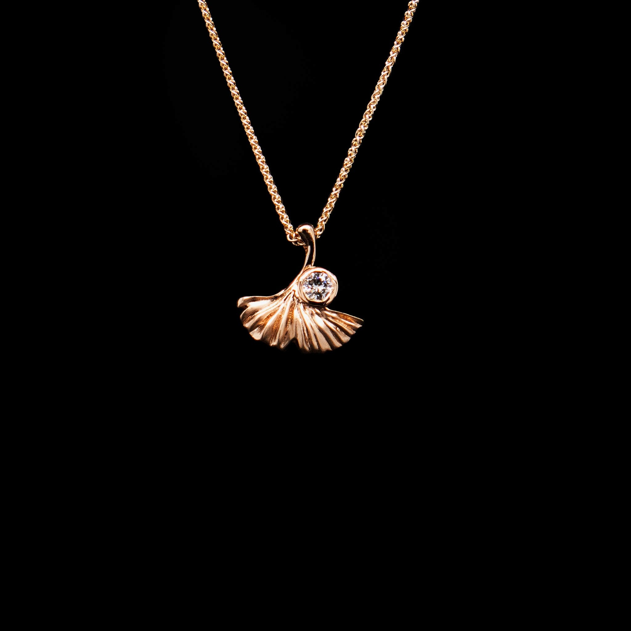 Solid gold and Diamond ginkgo outlets leaf necklace