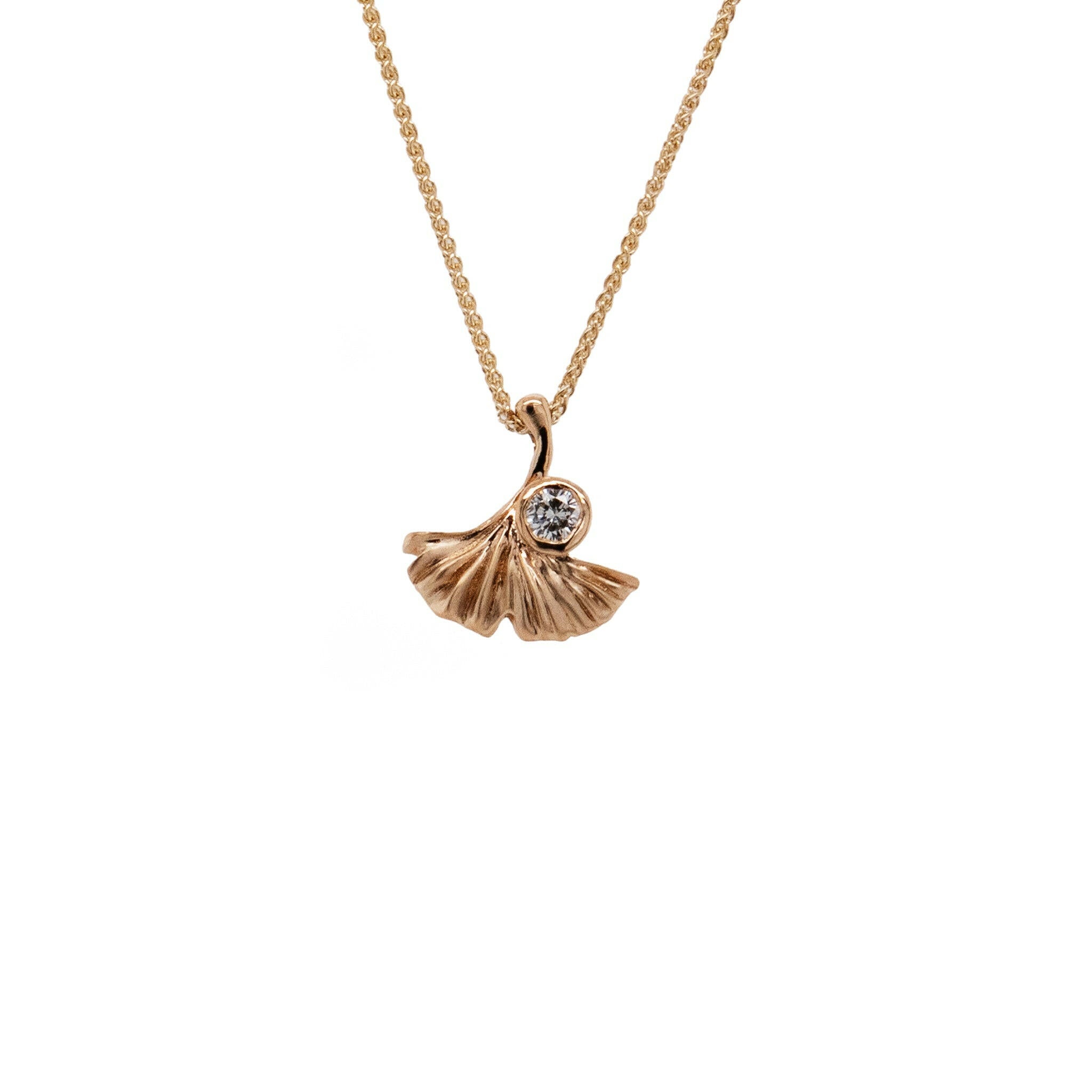 Solid gold and Diamond ginkgo outlets leaf necklace