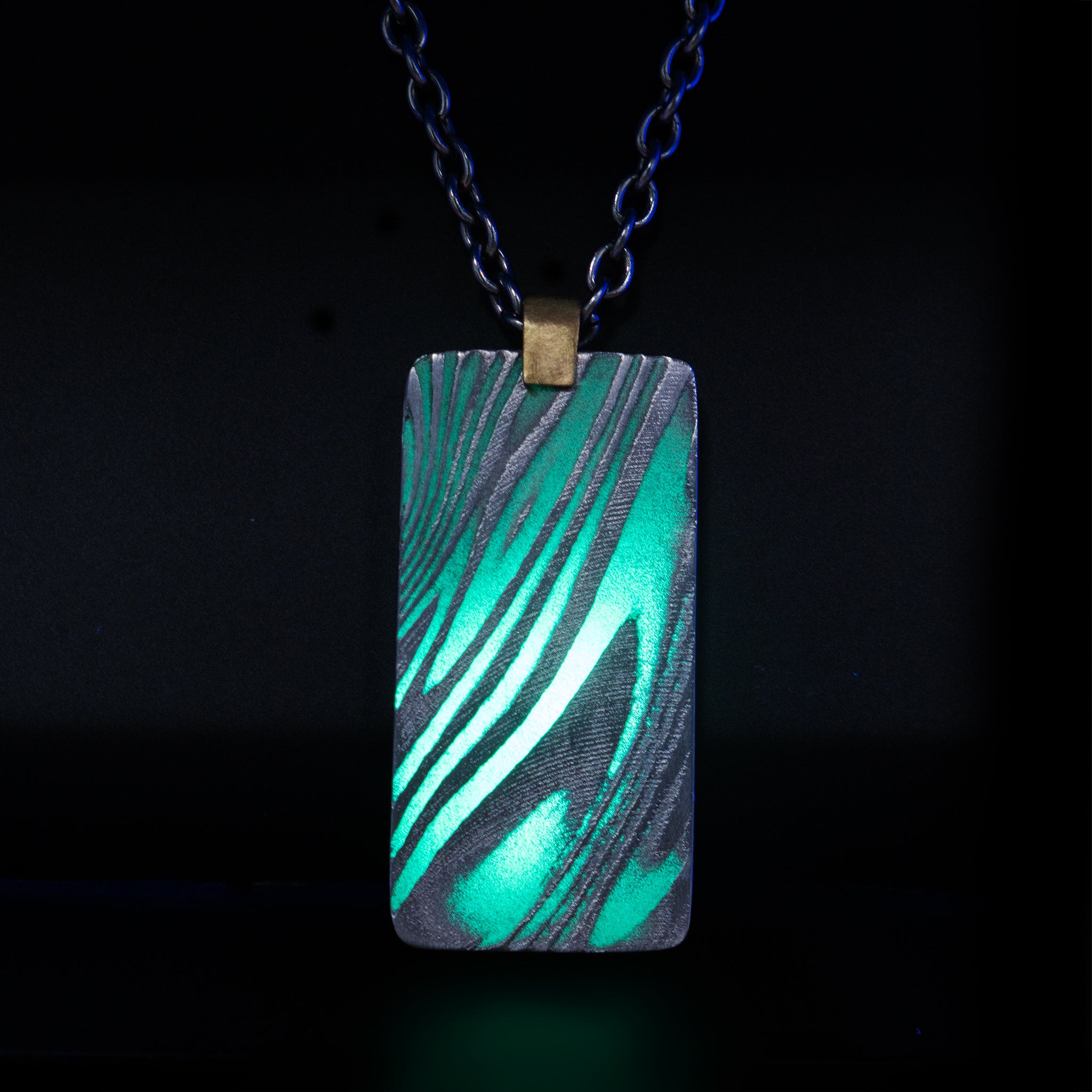 Damascus Lume Dog Tag Necklace