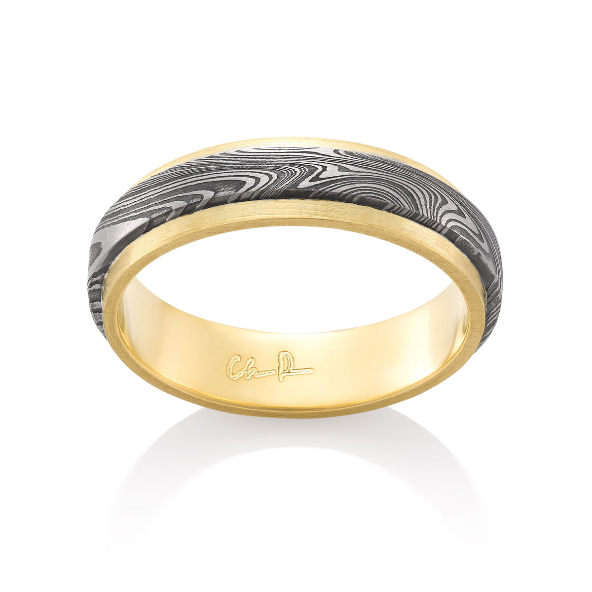 Damascus Kona Ring with 18KY and overhang design