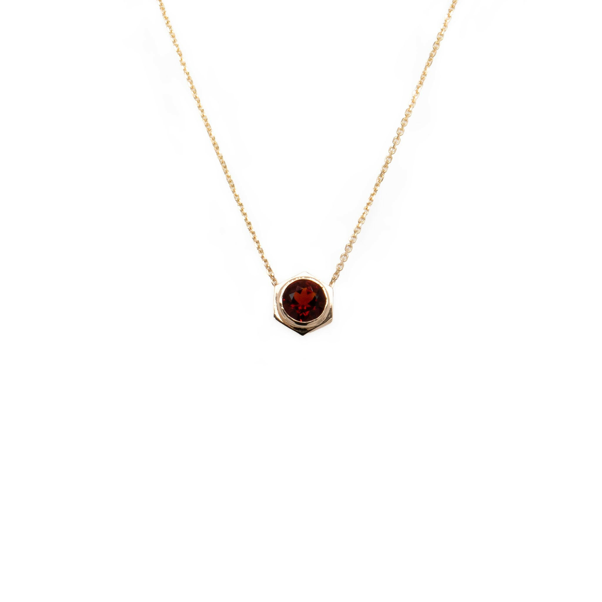 front view of bolt pendant with 14K yellow gold pendant necklace