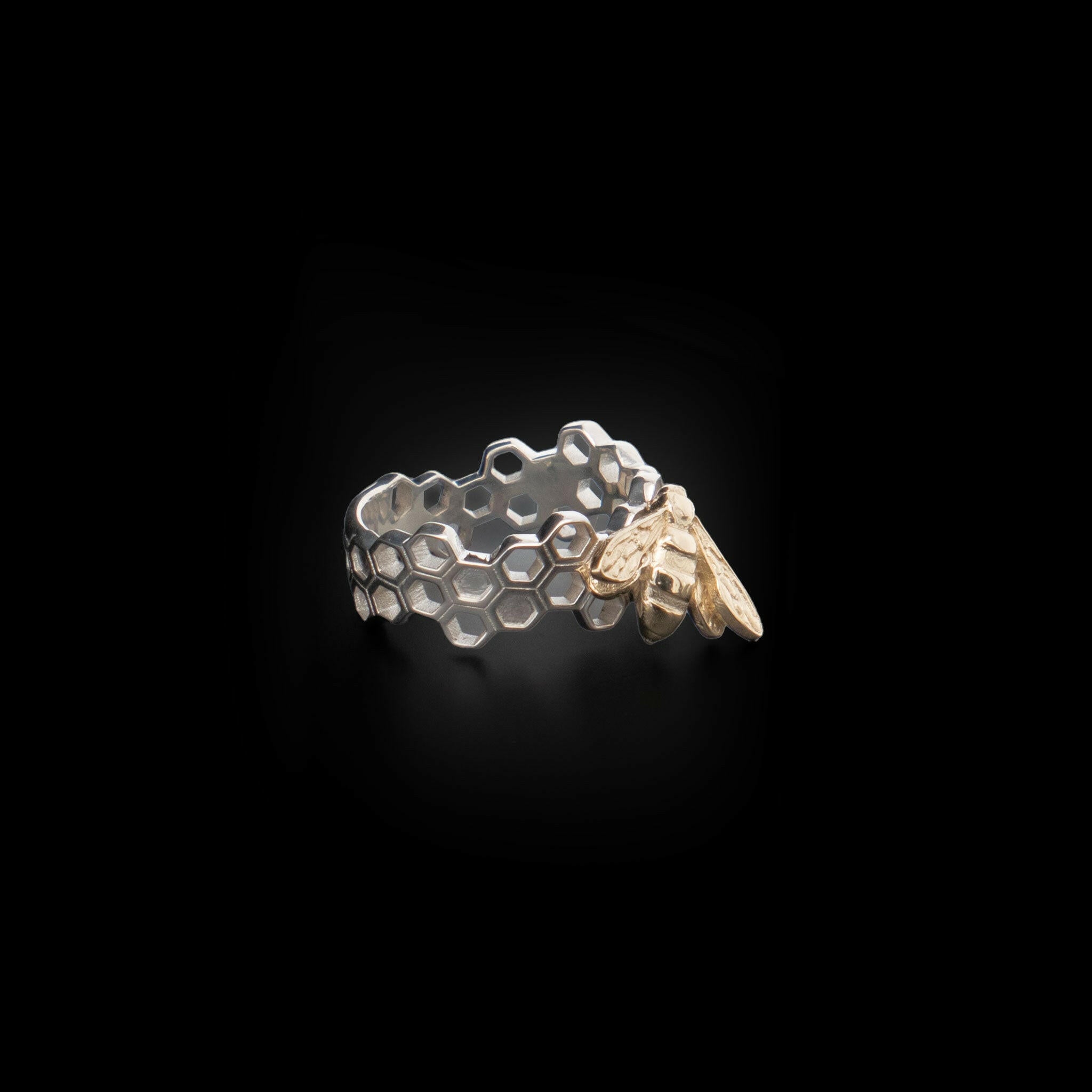 gold and silver bee ring