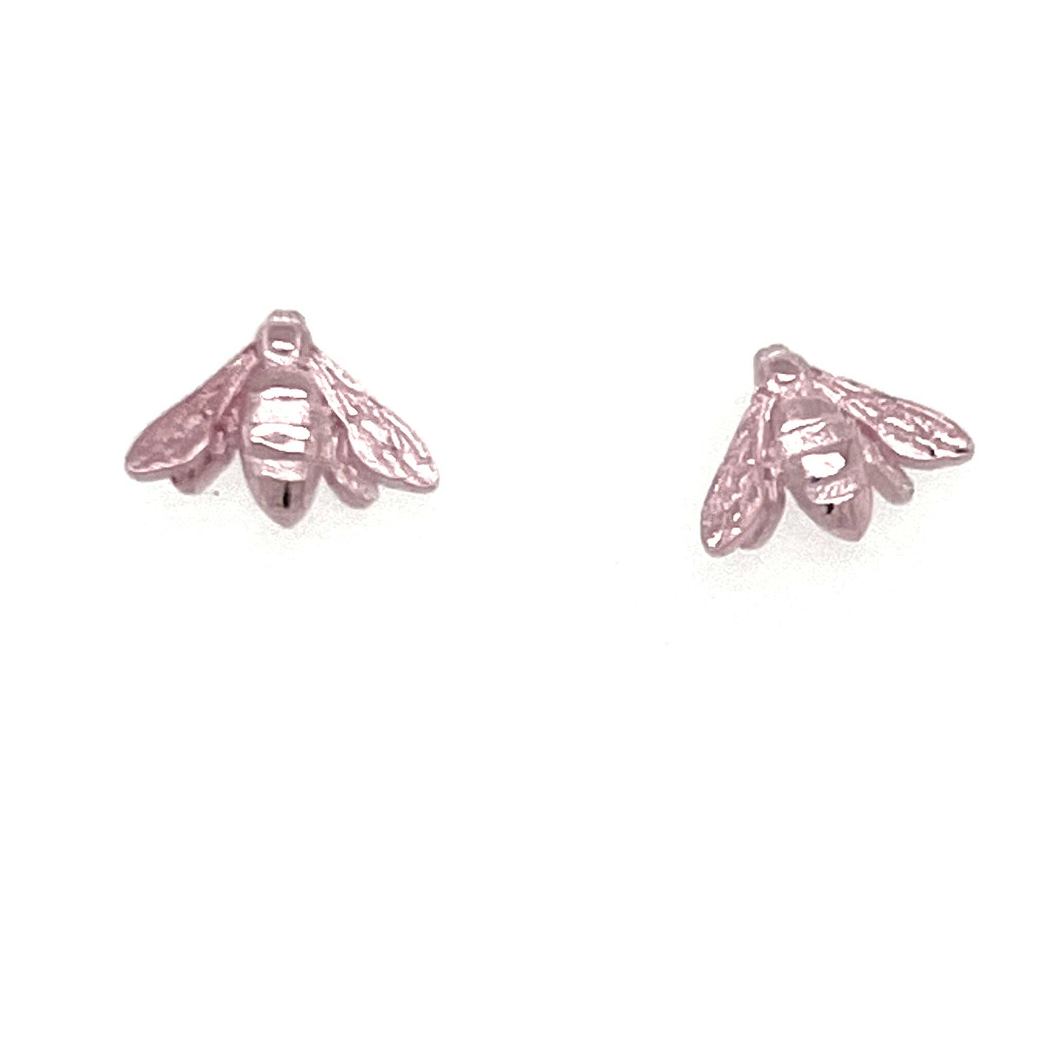 Front view of 14K Rose gold baby bee studs
